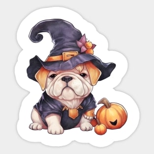 Watercolor Bulldog in Witch Hat Sticker